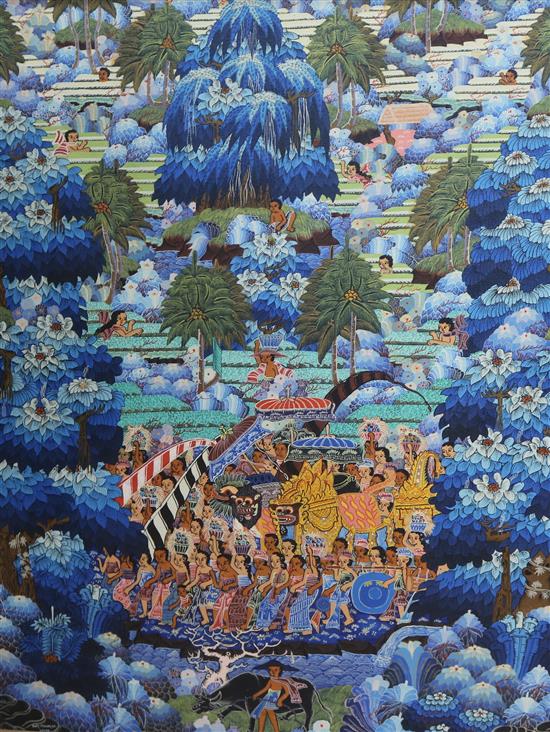 A Balinese batik type painting 86 x 67cm